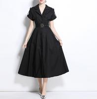 Droma en stock 2025 Nouveau design Vintage à manches courtes pour femmes Robes décontractées slim à la mode pour femmes Vêtements pour femmes Robe chemise noire