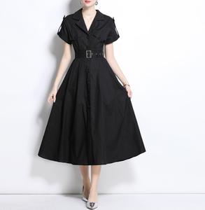 Droma en stock 2025 Nouveau design Vintage à manches courtes pour femmes Robes décontractées slim à la mode pour femmes Vêtements pour femmes Robe chemise noire - Product Image 2