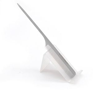 Peigne en métal gravé au laser avec logo pour salon de coiffure, peigne à queue de rat en acier inoxydable argenté, peignes à tresser - Product Image 1