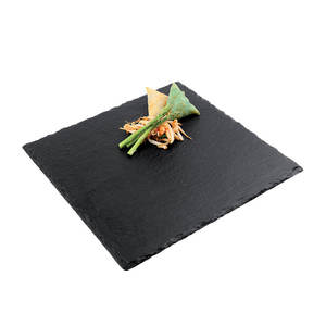 Juego de platos de cena de pizarra natural, Plato cuadrado de barbacoa japonés para bistec de <span class=keywords><strong>sushi</strong></span>, comida occidental creativa, patrón redondo, pizarra negra - Product Image 1
