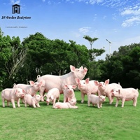 Estatua de Cerdo Grande de FRP, Escultura de Animal Realista para Jardín, Parque, Granja, Resort, Decoración de Paisaje Exterior