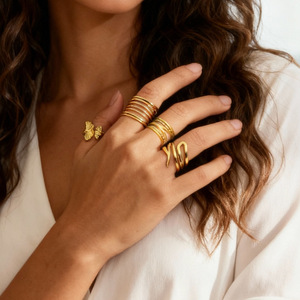 Ginkgo Leaf U-Shaped <b>Ring</b> 18k Gold Plated Minimalist Fashion Jewelry Gift - Product Image 5