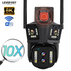 LEVOFAST品牌新到4镜头3屏幕PTZ IP摄像机10X光学变焦8K 16MP室外无线安全摄像机系统