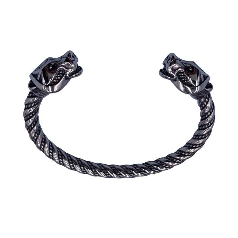 Viking Silver Bracelet Berserker Norse Metal Arm Ring Scandinavian Bracelet With Bear Heads Viking Jewelry for Men