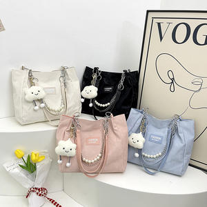 Sac fourre-tout décontracté grande capacité avec chaîne et fermeture éclair, idéal pour étudiants, tendance, pour les trajets quotidiens, à deux sangles, en PU imperméable, couleur unie - Product Image 4