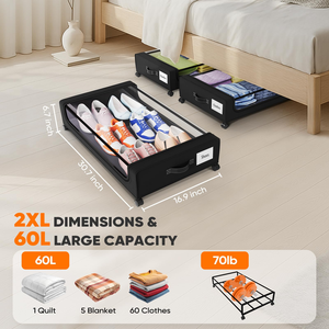 Under Bed <b>Storage</b> with Wheels Containers Underbed <b>Storage</b> with Lid for Clothes Blankets and <b>Shoe</b> Organizer Drawer - Product Image 5