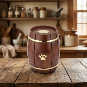 Handcrafted Wooden Pet Cremation <b>Urn</b> Barrel Ashes Memorial Container for Dog and <b>Cat</b> Paw Decor - Product Image 2