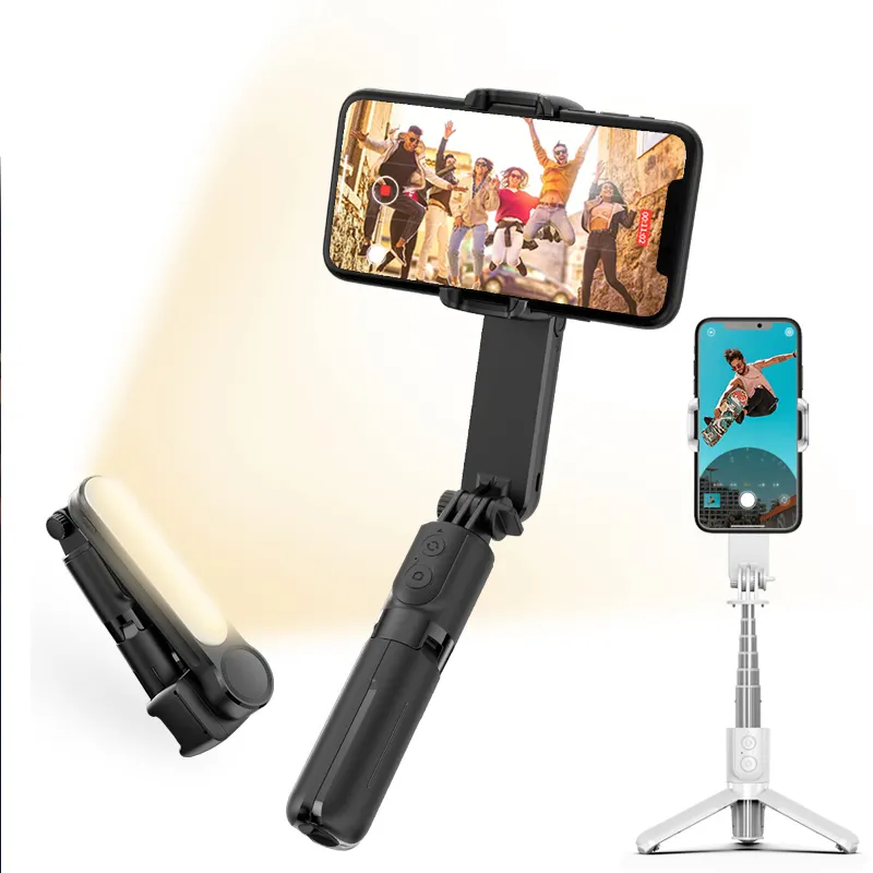 Handheld Gimbal Stabilizer L09 Fill Light Selfie Stick Stabilizer Anti Shake with Flexible Tripod Stand 360 Rotation