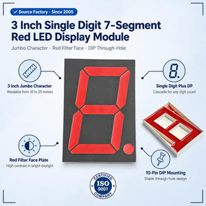 จอแสดงผล LED 7 เซกเมนต์ ขนาด 3 นิ้ว 1 หลัก สีแดง ขนาดใหญ่พิเศษ สะดุดตา อุปกรณ์สาธารณะ จอแสดงสถานะดิจิตอลแบบเกียร์เดียว - Product Image 2