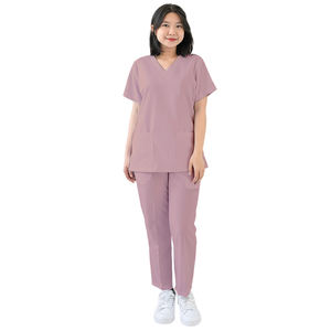 Ensemble de vêtements de travail médicaux classiques marron, deux pièces, haut à col et pantalon à jambe droite, confortable et résistant aux plis, pour une utilisation hospitalière - Product Image 1