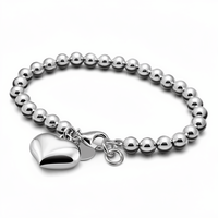 H&Beautimer Collection italienne Bracelet chaîne à perles en argent sterling 925 4-10MM Or rose 16cm Pendentif cœur Fermoir mousqueton Cadeau