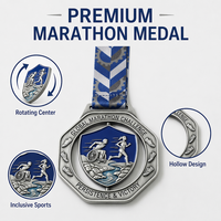 Médaille de marathon personnalisée, creuse, en argent vieilli, 3D, pour course à pied, défi mondial, course en fauteuil roulant, récompense sportive, souvenir