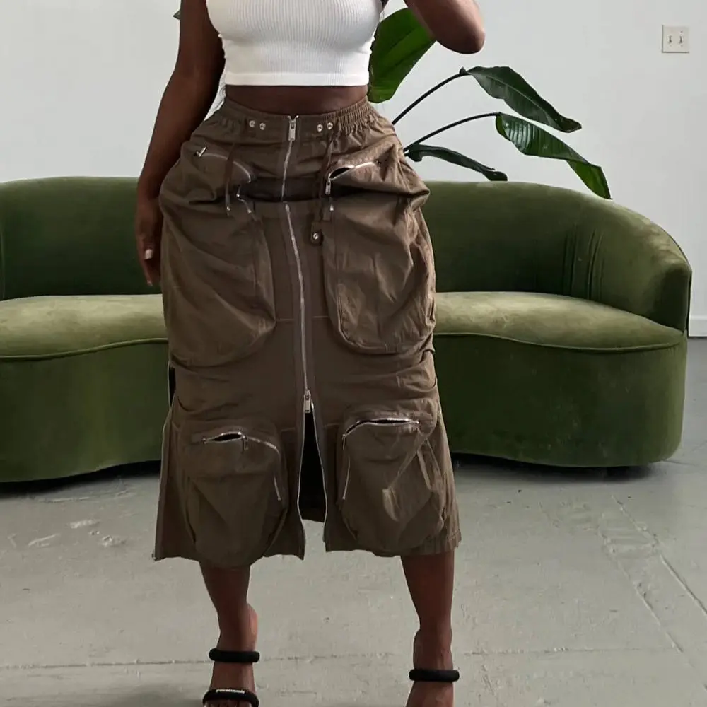 Best Seller Zipper Pockets Street Wear Casual Jean Cargo Plus Size Denim Skirts For Women