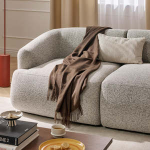 Moderno Sofá Modular <span class=keywords><strong>en</strong></span> Forma de L de Lujo Ligero con Tela de Hilo Bouclé para Sala de Estar de Apartamento - Product Image 3