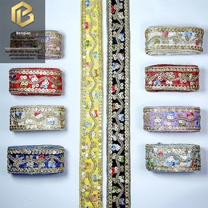 LEIXUSI Nastro Etnico Ricamato con Perline da 3cm, Paillettes Vintage per Accessori di Abbigliamento Etnico Femminile - Product Image 2