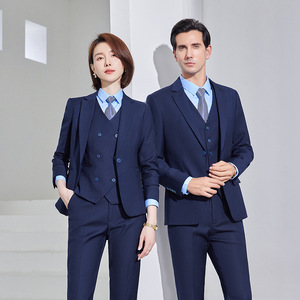 Red Unisex Business Suit Slim Fit Polyester Solid Color Workwear Uniform - Product Image 2
