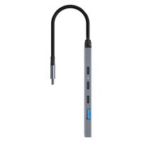Hub Multifungsi Aluminium Alloy dengan Slot Kartu Multi USB 3.0 Tipe-C, Docking Station Lima dalam Satu, Pengisian Cepat PD 100W, OEM CN