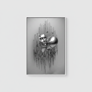 Modern Bedroom <b>Canvas</b>: Printed 3D Silver Hugging Couple Glass Art,WHITE <b>FRAMED</b> <b>CANVAS</b> - Product Image 2