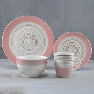 Stoneware handpainted white clay ceramic dinner plate set 16pcs