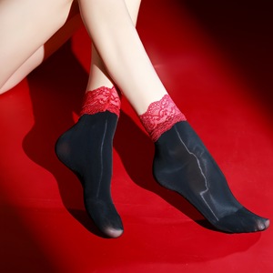 Ankle Socks 5D Ultra Thin Shiny Lace Trimmed Transparent Women's Socks Four Seasons Nylon Material - Product Image 1