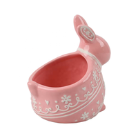 Vente en gros de bols à bonbons en céramique rose gaufrée en forme de lapin de Pâques, jardinières à succulentes mignonnes en forme de lapin, décorations pour la maison, plats de rangement, personnalisation OEM