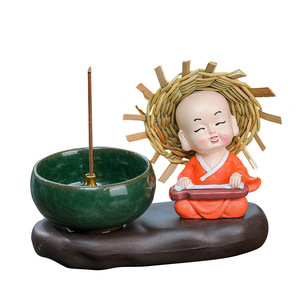Small Monk Incense <b>Holder</b> Resin Figurine Chinese Style Desktop Ornament For Office Home Religious Use Hand Made Gift - Product Image 5
