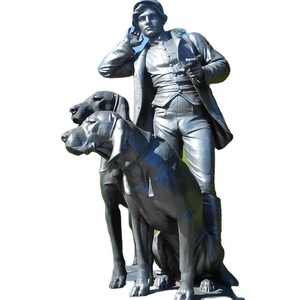 Vente en gros de décoration de jardin personnalisée pour l'extérieur, taille réelle, grand animal en métal et chien, statue de chasseur et de chien en bronze coulé - Product Image 1