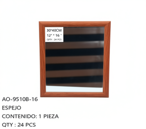 Espejo de Maquillaje de Pared 30x40 cm con Marco de Madera Rectangular de Una Sola Cara para Uso Estético - Product Image 1