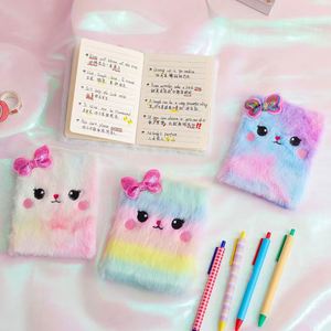 Cartoon <b>Cat</b> & Girl Printed Notebook Mini Cute Animal Soft Fur <b>Plush</b> Sewing Binding Children's Birthday Gift - Product Image 6