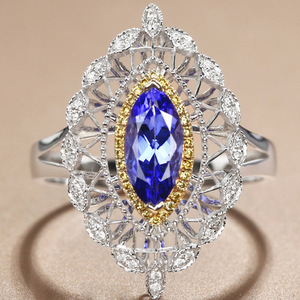 F1383 Anello da donna in oro bianco con diamante taglio marquise colore D, gioiello di fidanzamento - Product Image 1