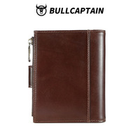 BULLCAPTAIN Dompet Pria Kulit Sapi Asli Dompet Pemblokir RFID dengan Saku Koin Ritsleting Slot Multi Kartu Klip Uang Pria