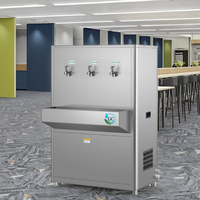Fontaine à eau potable automatique portable en acier inoxydable avec support, 2 robinets, eau froide