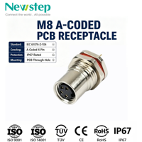 Connecteur femelle M8 à codage A à 4 trous pour PCB, prise de montage sur panneau filetée M8x1.0, fiche circulaire étanche IP67 à souder