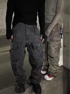 <span class=keywords><strong>Pantaloni</strong></span> da strada personalizzati da uomo <span class=keywords><strong>pantaloni</strong></span> Cargo Vintage elasticizzati sporchi e lavati Jeans Cargo Multi tasca - Product Image 5