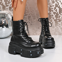 Bottines à plateforme épaisse pour femmes, à lacets sur le devant et fermeture éclair latérale, pour l'hiver/le printemps, style punk, streetwear, gothique