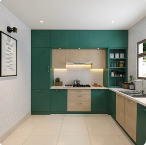 Ensemble de meubles de cuisine en L sur mesure de luxe pour toute la maison, design moderne, en contreplaqué et mélaminé, avec poubelle extractible - Product Image 1