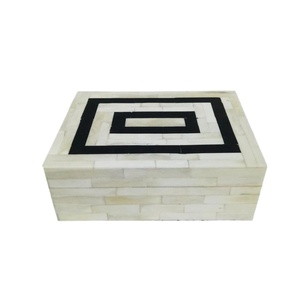 Decorative Handmade Bone Inlay Box | Black White Geometric Jewelry Box | Luxury Storage Organizer Home Decor <b>Gift</b> Table Decor - Product Image 1