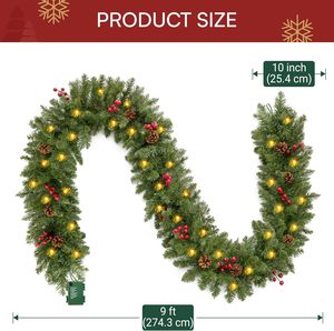 <span class=keywords><strong>Guirlande</strong></span> <span class=keywords><strong>de</strong></span> Noël LED pré-éclairée <span class=keywords><strong>de</strong></span> 2,7 m (9 pieds) blanc chaud avec 27 cônes <span class=keywords><strong>de</strong></span> pin et 27 baies rouges (alimentée par piles) pour usage intérieur/extérieur - Product Image 4