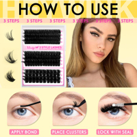 Kit de cils ultra-fins réutilisables à haute densité, cils segmentés effet wispy, multi-courbures, application individuelle, cils individuels