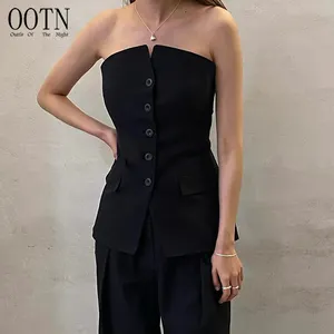 OOTN Single-Breasted Slim Tanks 2023 Sexy Off Shoulder Tube Tops Summer New Fashion Elegant Black Tops For Women