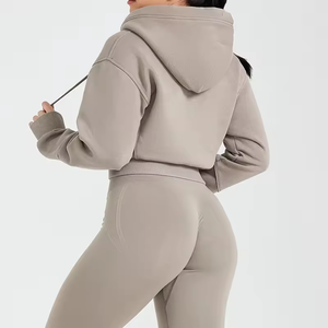 Logo personnalisé femmes Full Zip Fitness Hoodies Cordon Pull Femmes <span class=keywords><strong>Chaud</strong></span> <span class=keywords><strong>à</strong></span> manches longues Active Tops Workout Hoodies pour Femmes - Product Image 2