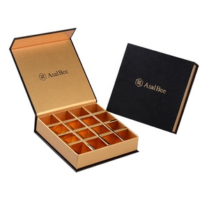 Customized Logo Gold Card Paper Rigid Cardboard Magnetic Gift Box Snack Nuts Candy Chocolate Packaging Box With Dividers