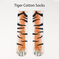 Chaussettes unisexes amusantes en coton à motif patte de tigre, antidérapantes, antibactériennes, pour l'automne, avec simulation animale