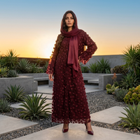 En stock – Nouvelle collection 2026 : Abaya de luxe respirante pour femme, style modeste, en dentelle unie, pour mariage et Aïd, avec hijab intégré – Printemps/Automne