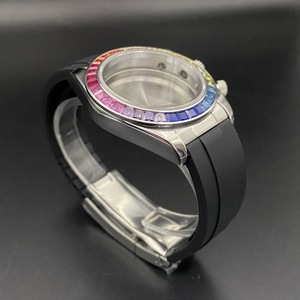 Montre avec boîtier en acier de 39 mm, <span class=keywords><strong>lunette</strong></span> sertie de diamants colorés, chronographe VK63, bracelet en caoutchouc à motif <span class=keywords><strong>bois</strong></span> - Product Image 3