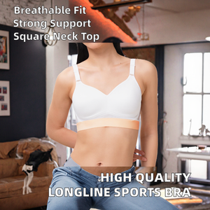 High Quality Longline Strappy Top Square Neck Gym Workout Sports Bra Vest Breathable High for Fitness 100% Nylon High <b>Support</b> - Product Image 2