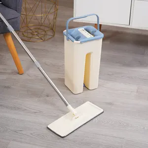 Conjunto de esfregão e balde autolimpante para limpeza doméstica profissional com almofadas de microfibra laváveis para cabelos, piso plano e mãos livres