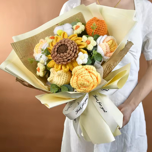 Di alta qualità lavorato a mano in maglia di girasole uncinetto Bouquet fiore per il commercio all'ingrosso del regalo di natale laurea pasqua la festa della mamma - Product Image 4