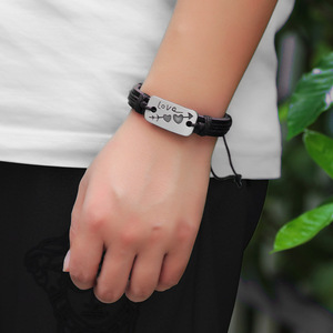 Pulsera de piel de vaca con forma de corazón, regalo para parejas de plata tibetana, joyería unisex, color marrón QNW1085 - Product Image 2