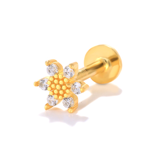 Pendientes de Plata de Ley S925 con Zirconia en Forma de Girasol de 16G, con Parte Posterior Plana y Rosca Interna - Product Image 1